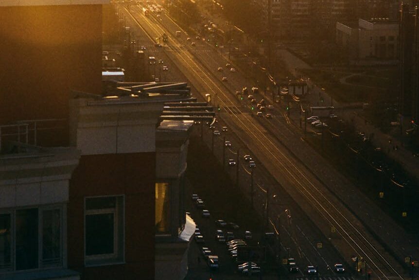 city street at sunrise