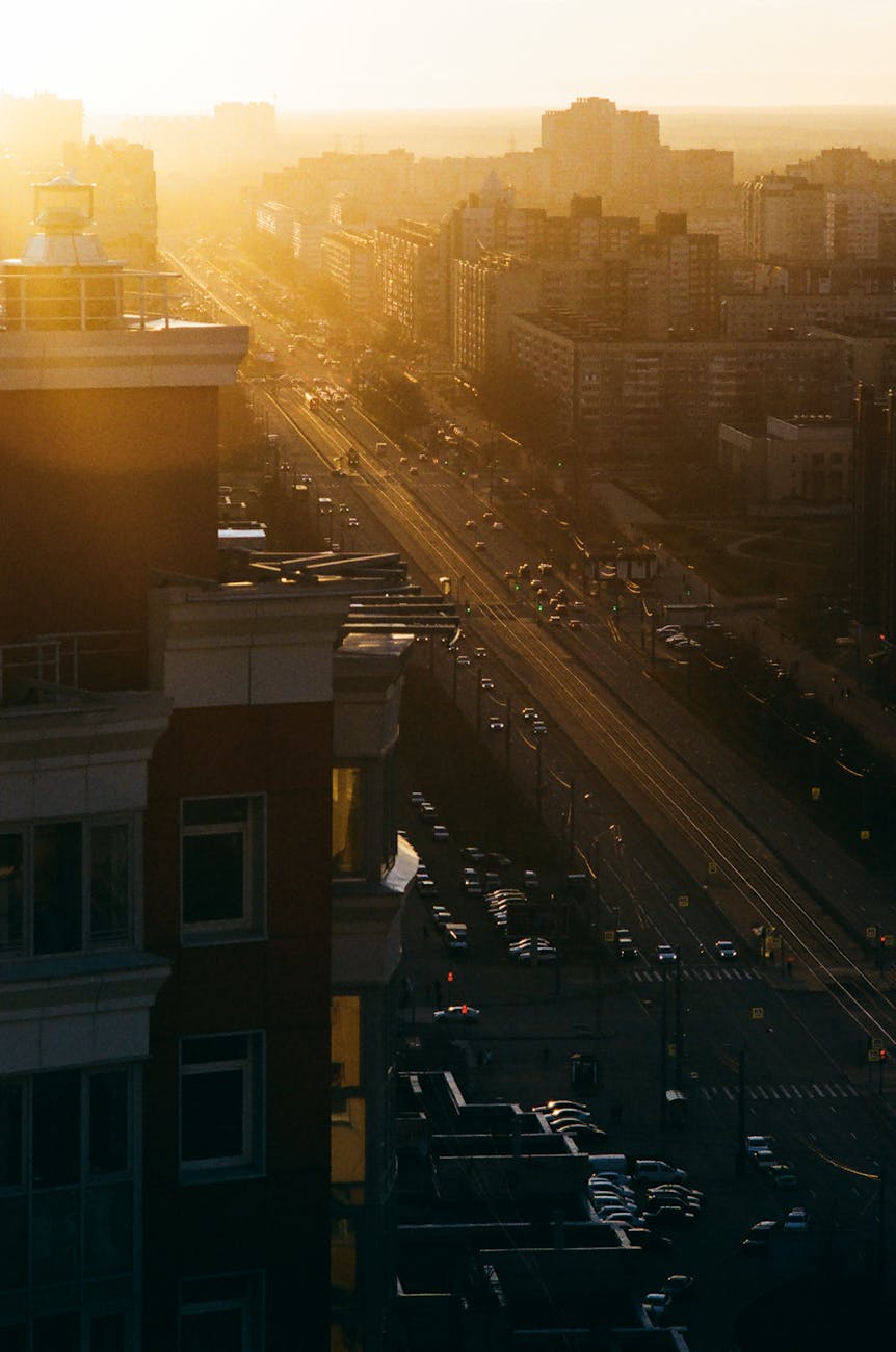 city street at sunrise